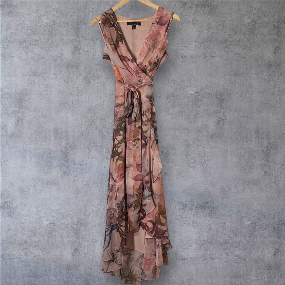 White House Black Market Floral High Low Dress - Pink and Brown